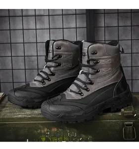 Detail of high-top tactical combat boot with mesh panels and rubber sole on a vintage crate