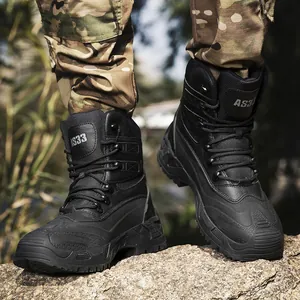 Durable black tactical combat boots with non-slip rubber soles for outdoor hiking and climbing