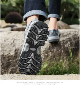 Deep tooth EVA sole detail on waterproof hiking shoes for anti-slip outdoor trekking