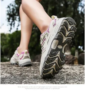 Detail of lightweight EVA foam sole on outdoor hiking shoes with slip-resistant grip