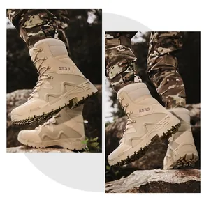 Close-up of tactical desert boots with AS33 logo and durable anti-slip rubber soles