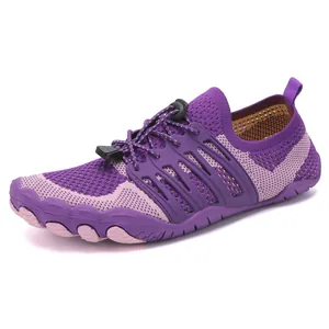Detail of purple quick-dry barefoot water shoes with non-slip rubber split-toe sole