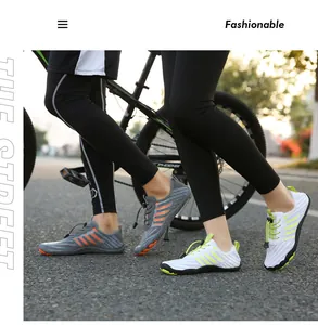 Detail of breathable mesh water shoes with quick-lace system for outdoor sports and hiking