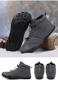 Detail of high-top winter snow boots with fleece lining and anti-slip rubber outsole