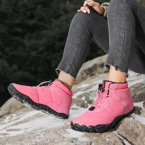 Pink winter snow boots for women with thick fleece lining and non-slip rubber soles