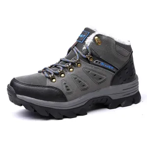 Men's high-top fleece-lined hiking boots in dark grey with anti-slip rubber soles