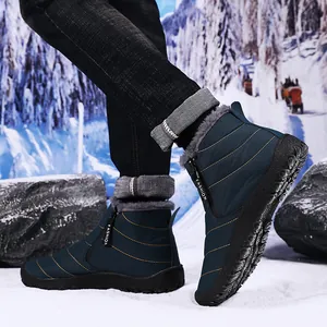 Men's navy blue winter snow boots with warm faux fur lining and anti-slip rubber sole