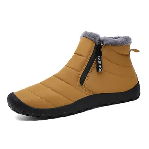 Waterproof ginger winter snow boots with thick faux fur lining and side zipper for men