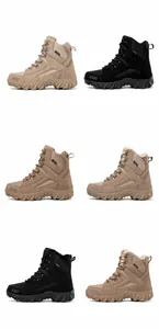 Bottes tactiques en sable, noir et marron avec détails de la doublure en polaire