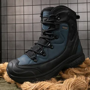 Bottes tactiques bleu foncé durables avec semelles en caoutchouc pour la randonnée