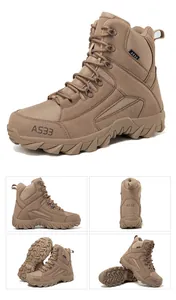 Detailed close-up of high-top tactical hiking boots showing sole grip and heel texture
