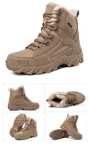 Macro detail of khaki tactical winter boots with warm faux fur lining and non-slip sole