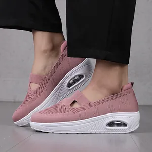 Damen Rocker Schuhe Atmungsaktiv Flyknit Netzgewebe Plateau Luftkissen Slipper Keilabsatz Freizeit Sneaker Wanderschuhe Für Frauen