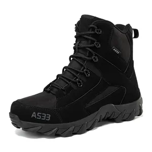 Black high-top tactical hiking boots in suede and nylon with AS33 logo and secure laces
