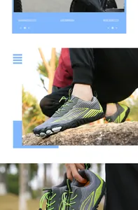 Detail of grey river shoes with neon green support lines and quick-lace system