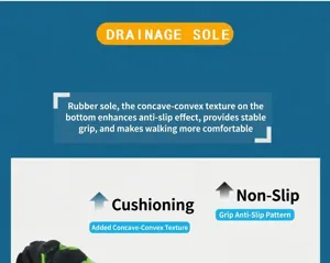 Close-up of non-slip rubber drainage sole with deep grooves for traction and cushioning