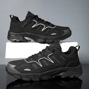 Scarpe da trekking da uomo nere con rete traspirante e suola spessa in gomma antiscivolo