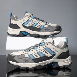 Scarpe da trekking per uomo e donna beige e blu con mesh traspirante e suole antiscivolo