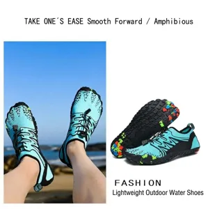 Light blue amphibious water shoes with quick-lace system and anti-slip rubber soles