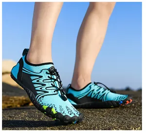 Detailed view of durable non-slip rubber sole and reinforced toe on water shoes