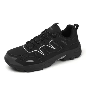Black hiking shoes for men and women with mesh fabric and durable sport sole