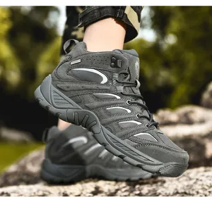 Detail of waterproof hiking boots with anti-slip rubber soles for outdoor trekking