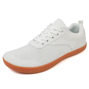 White barefoot outdoor camping shoes with orange rubber sole and breathable mesh