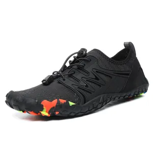 Breathable black outdoor water shoes with non-slip rubber sole and colorful camo accents