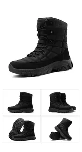 Detail view of high-top tactical boots showing durable grip sole and quilted texture