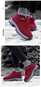Deep burgundy snow boots with faux fur lining and outdoor anti-slip soles shown in snow