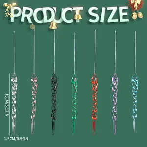 Detail showing 13cm spiral pink acrylic icicle ornaments with size dimensions for Christmas