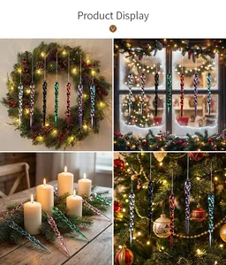 Detailed view of spiral transparent icicle ornaments on a Christmas tree branch