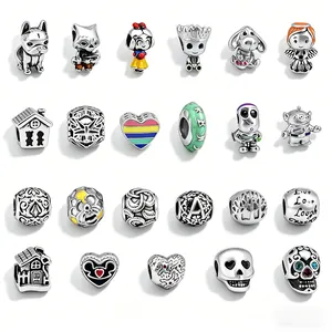 Set of 24 colorful stainless steel charms with enamel and rhinestones for DIY bracelets