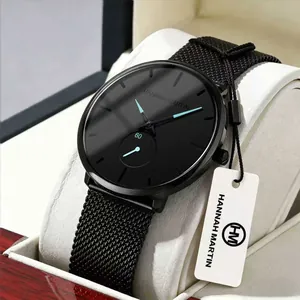 Minimalist Men Quartz Watch Stainless Steel Mesh Strap Waterproof Luminous Sport Wristwatch Business Casual Timepiece