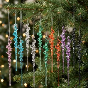 Acrylic Christmas Icicle Hanging Ornaments Multicolor Spiral Icicles For Christmas Tree Winter Party Decoration For Home