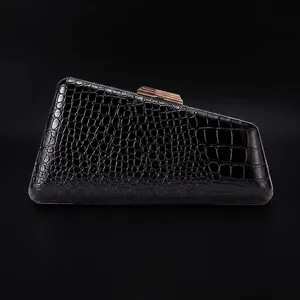 Women Evening Clutch Bag PU Leather Crocodile Snake Pattern Metal Clasp Elegant Party Wedding Shoulder Handbag