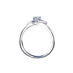 Minimalist S925 sterling silver ring with a wave band and sparkling round moissanite