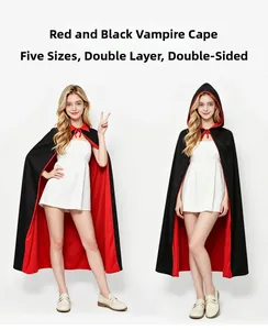 Double-sided red and black hooded vampire cloak for Halloween in five available sizes