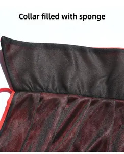 Detail of red and black stand-up collar with sponge filling for better shape and texture