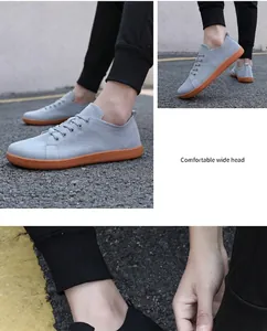 Three-way split view of breathable grey barefoot running shoes with a wide toe box design