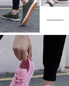 Detail of breathable knit barefoot shoes with a wide-head design and rubber sole