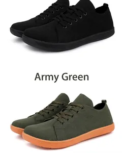 Breathable barefoot running shoes in black and army green with flexible rubber soles