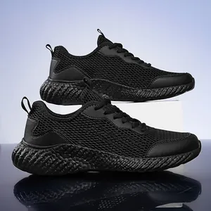 Chaussures de course noires pour hommes avec maille respirante et semelle antidérapante