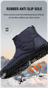 Macro view of non-slip rubber outsole with deep traction patterns for winter snow boots