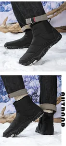 Detail of waterproof snow boots with thick thermal fleece lining and anti-slip rubber soles