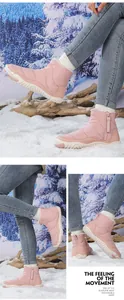 Detailed side view of pink waterproof snow boots with zipper and thick fleece lining