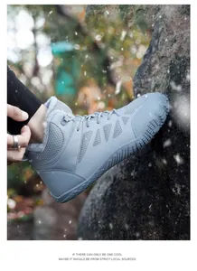 Close-up of winter hiking boot showing non-slip rubber sole and warm faux fur lining