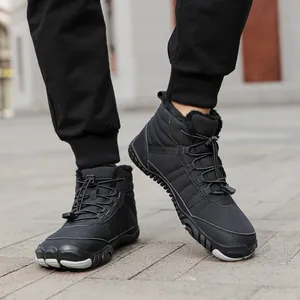 Detail of waterproof barefoot snow boots showing thermal plush lining and quick-lace system