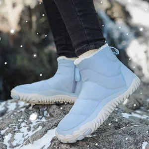 Waterproof light blue winter snow boots with thick faux fur lining and anti-slip rubber sole