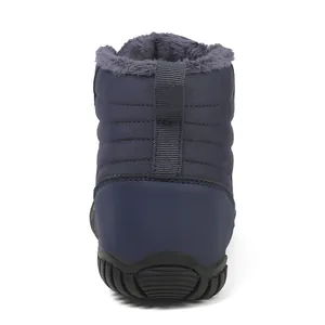 Rear view of waterproof winter snow boots with warm faux fur lining and anti-slip rubber sole
